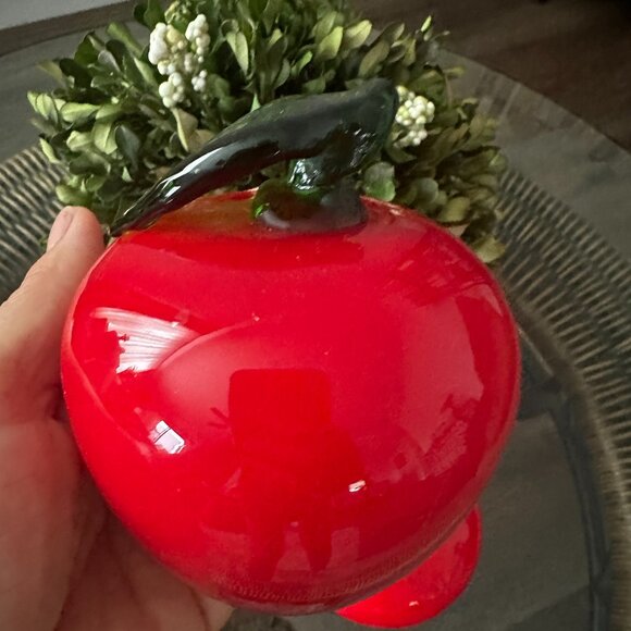 Hand Blown Murano Style Art Glass Red Apple & Tomato Pair - Picture 3 of 5